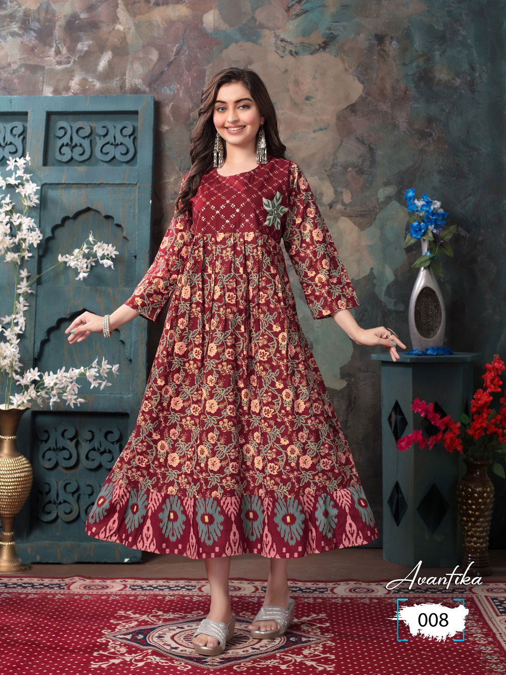 Avantika By Trendy 001 To 010Long Flair Anarkali  Kurtis Exporters In India
